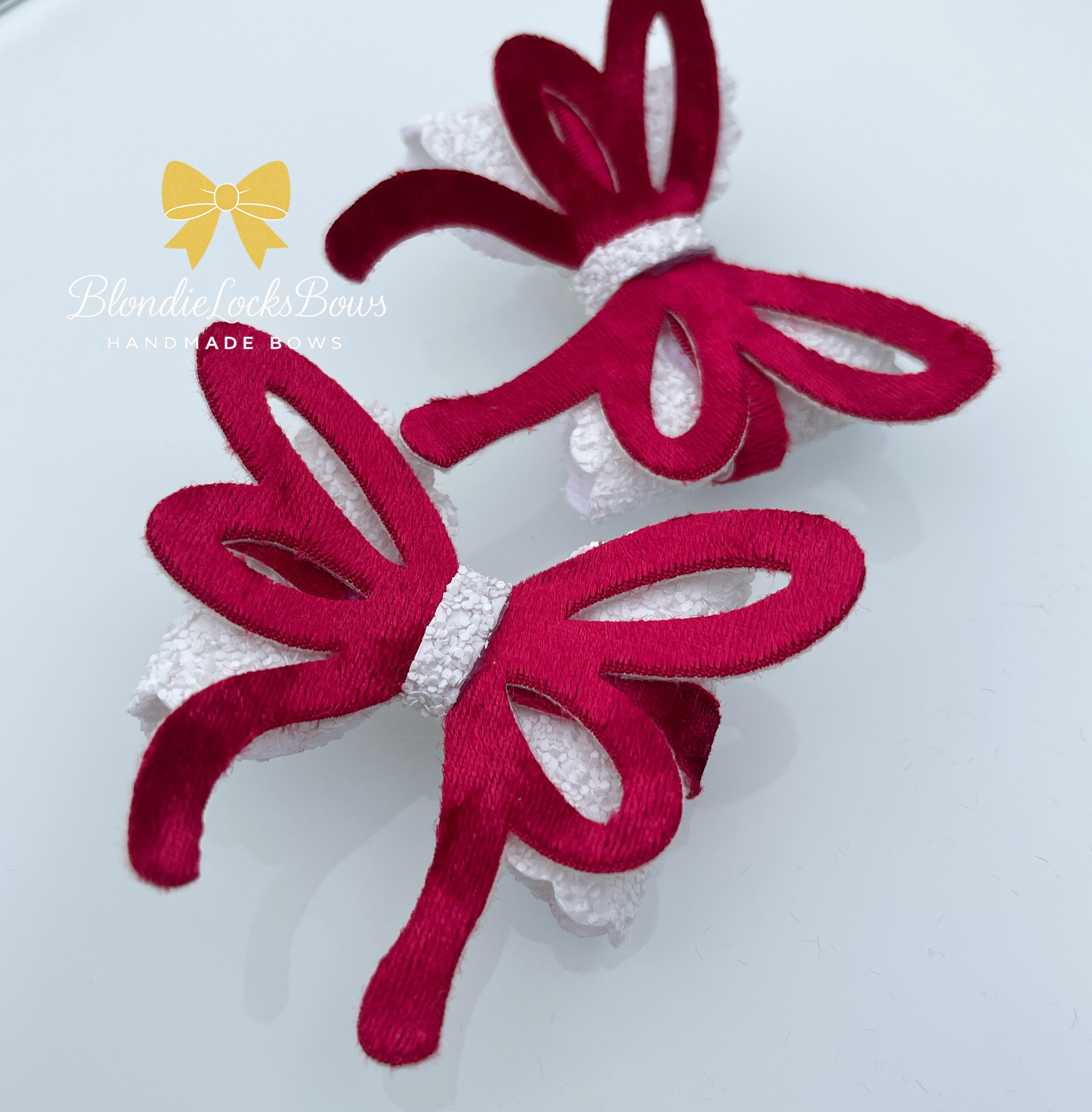Large Velvet White and Red Bow Set