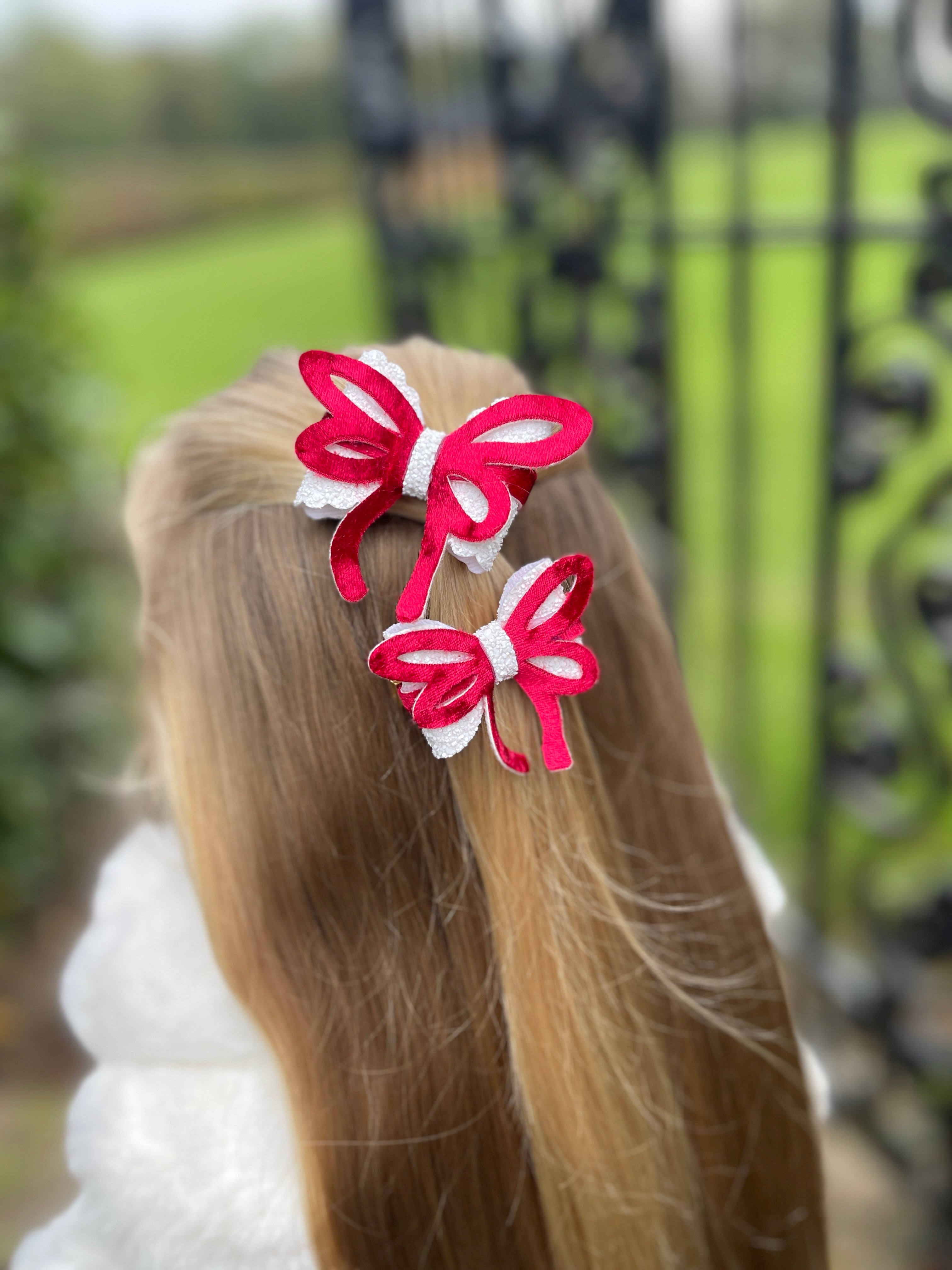 Large Velvet Red & White Clip- Single