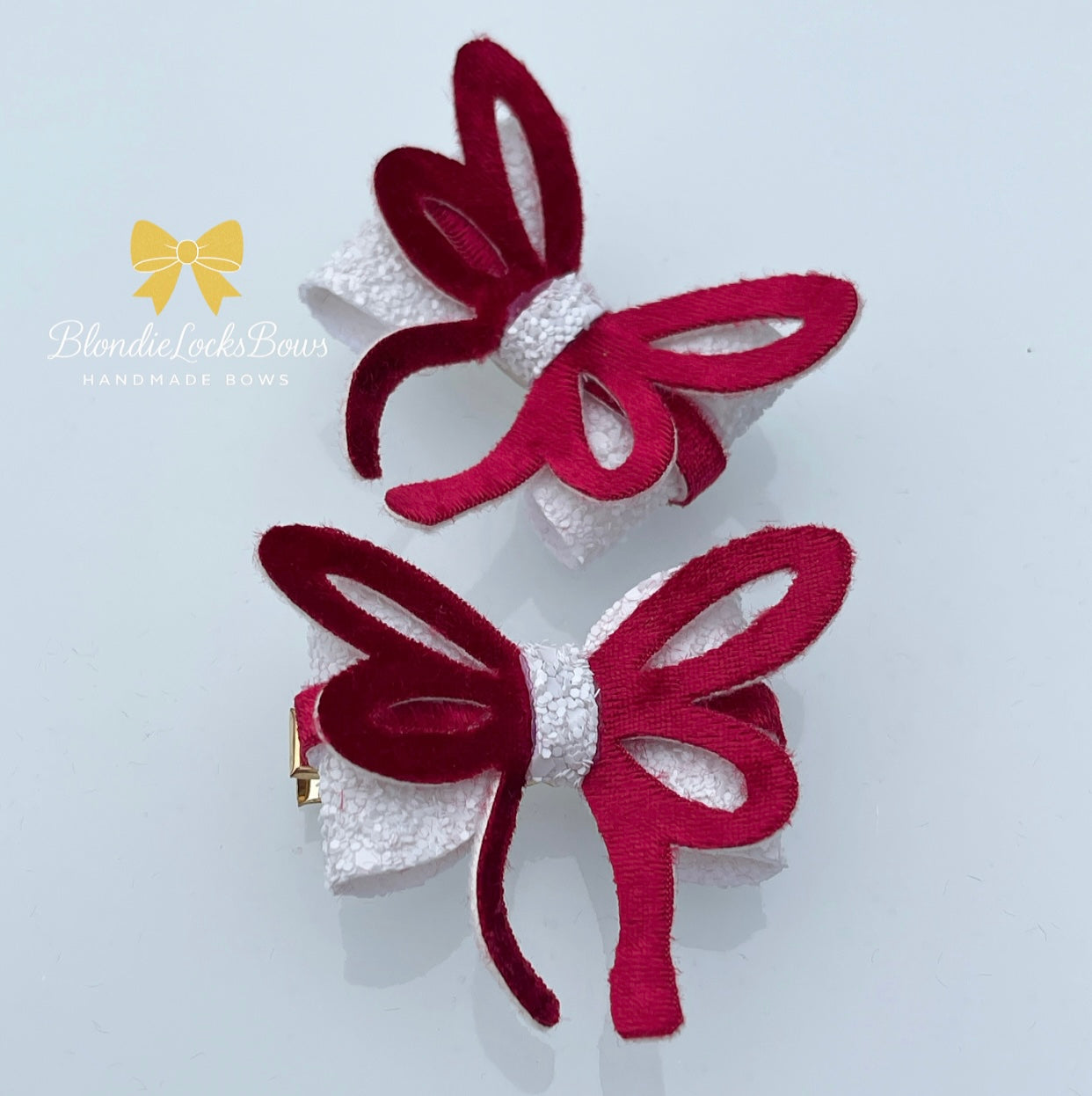 Mini Red and White Velvet Bow Set