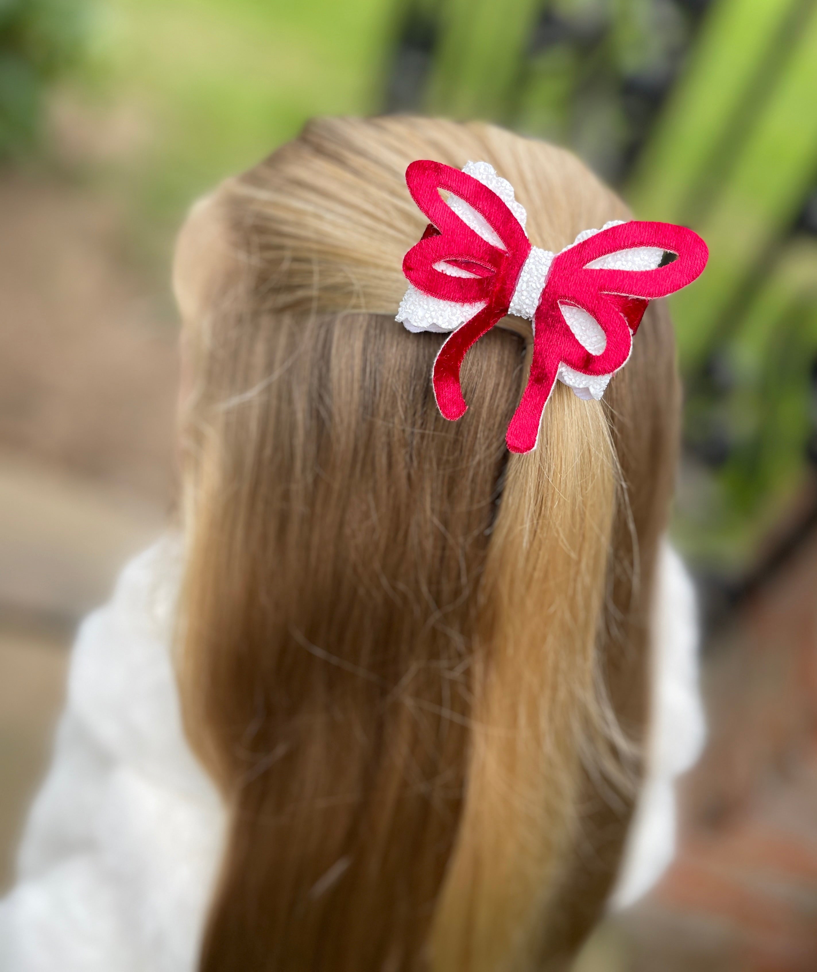 Large Velvet Red & White Clip- Single
